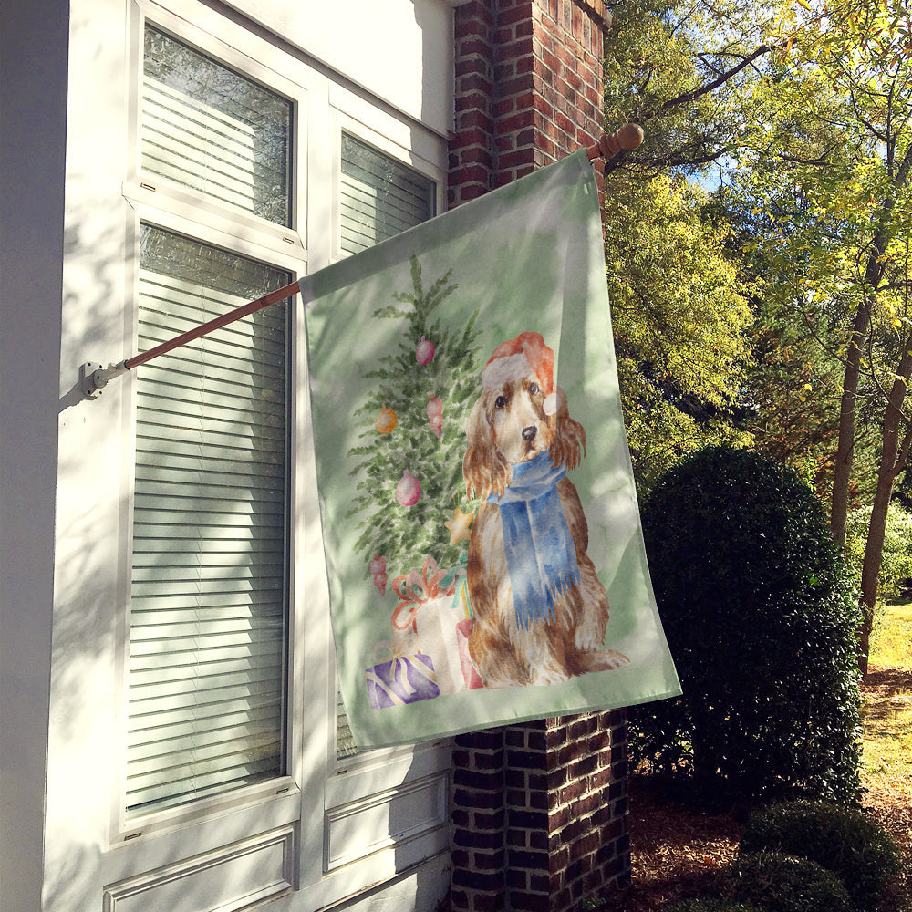 Cocker Spaniel English Tan Christmas Presents and Tree House Flag 28x40 Porch Sleeve Pole Decorative Outside Yard Banner Artwork Wall Hanging, Polyester