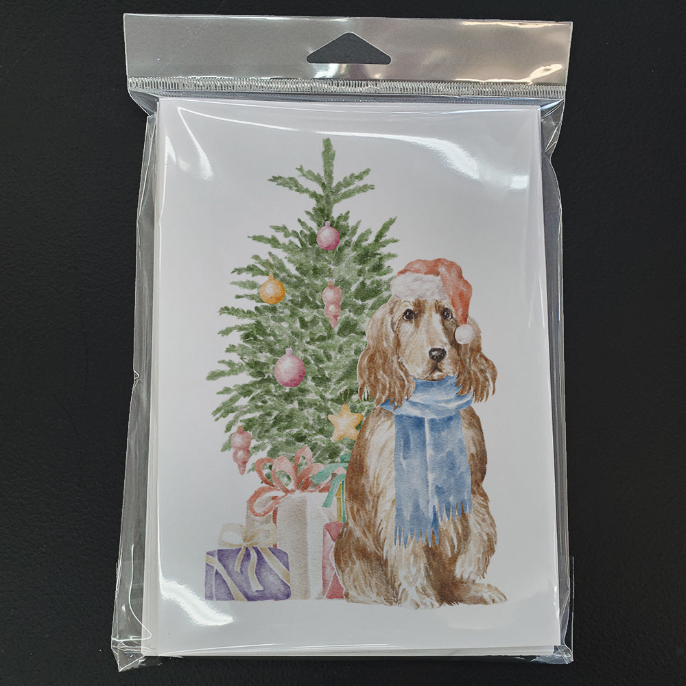 Cocker Spaniel English Tan Christmas Presents and Tree Greeting Cards Pack of 8 Blank Cards with Envelopes Whimsical A7 Size 5x7