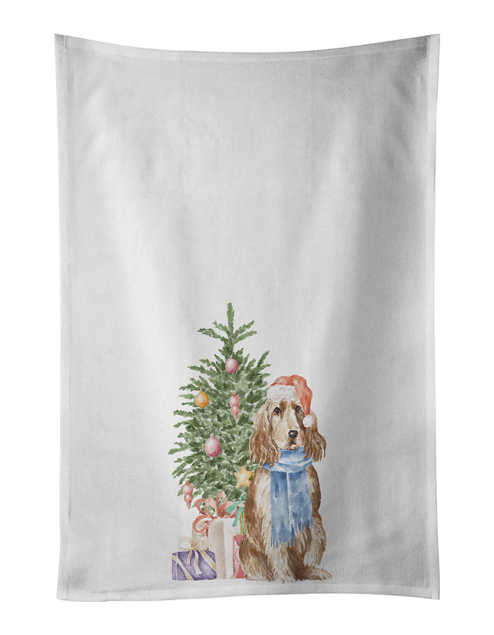 Cocker Spaniel English Tan Christmas Presents and Tree Kitchen Towel Set of 2 White Dish Towels Decorative Bathroom Hand towel for Hand, Face, Hair, Yoga, Tea, Dishcloth, 19 X 28", White