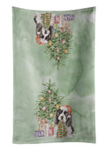 Basset Hound Puppy Christmas Presents and Tree Kitchen Towel Velour Plush Front and Cotton Loop Back Machine Washable