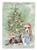 Basset Hound Christmas Presents and Tree House Flag 28x40 Porch Sleeve Pole Decorative Outside Yard Banner Artwork Wall Hanging, Polyester