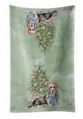 Basset Hound Christmas Presents and Tree Kitchen Towel Velour Plush Front and Cotton Loop Back Machine Washable