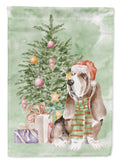 Basset Hound #3 Christmas Presents and Tree House Flag 28x40 Porch Sleeve Pole Decorative Outside Yard Banner Artwork Wall Hanging, Polyester
