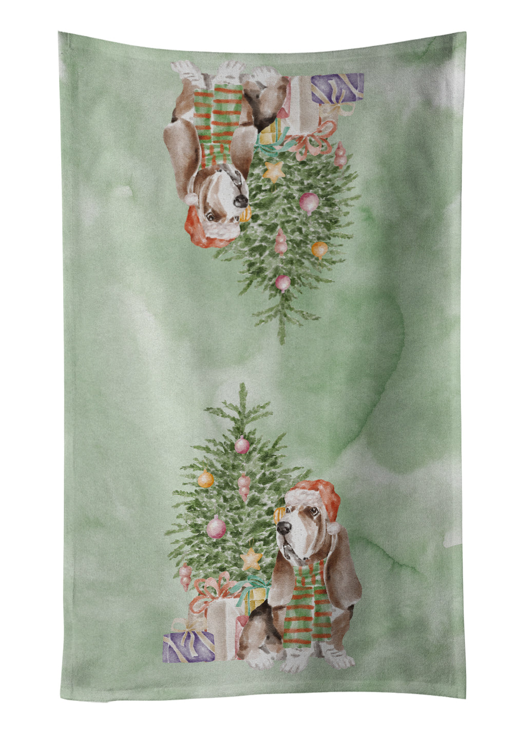 Basset Hound #3 Christmas Presents and Tree Kitchen Towel Velour Plush Front and Cotton Loop Back Machine Washable