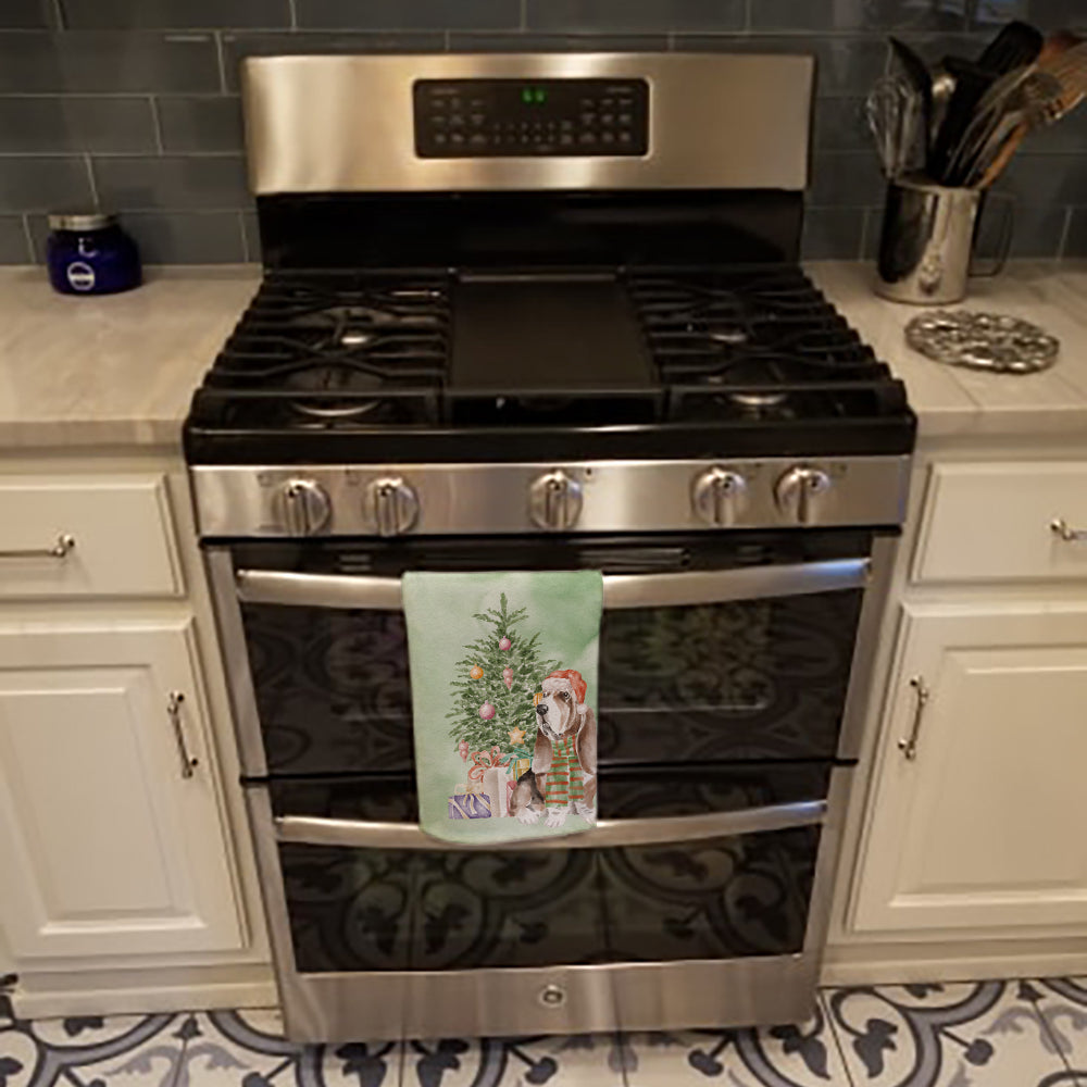 Basset Hound #3 Christmas Presents and Tree Kitchen Towel Velour Plush Front and Cotton Loop Back Machine Washable