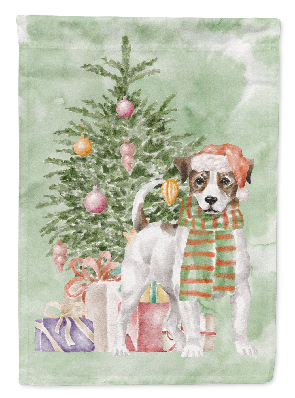 Jack Russell Terrier Smooth Christmas Presents and Tree House Flag 28x40 Porch Sleeve Pole Decorative Outside Yard Banner Artwork Wall Hanging, Polyester