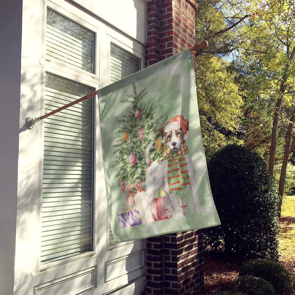 Jack Russell Terrier Smooth Christmas Presents and Tree House Flag 28x40 Porch Sleeve Pole Decorative Outside Yard Banner Artwork Wall Hanging, Polyester
