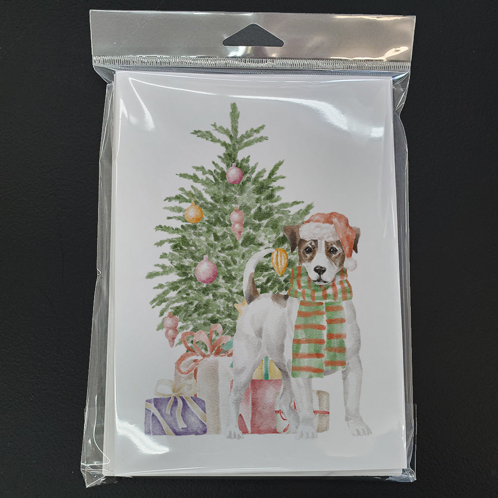Jack Russell Terrier Smooth Christmas Presents and Tree Greeting Cards Pack of 8 Blank Cards with Envelopes Whimsical A7 Size 5x7