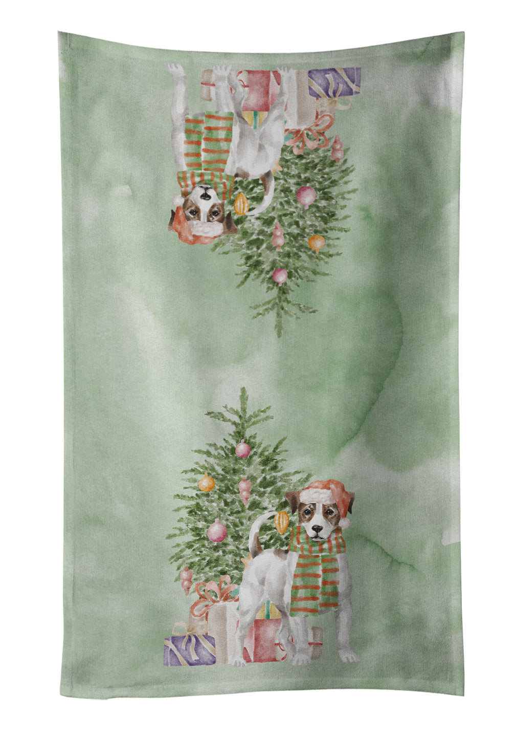 Jack Russell Terrier Smooth Christmas Presents and Tree Kitchen Towel Velour Plush Front and Cotton Loop Back Machine Washable