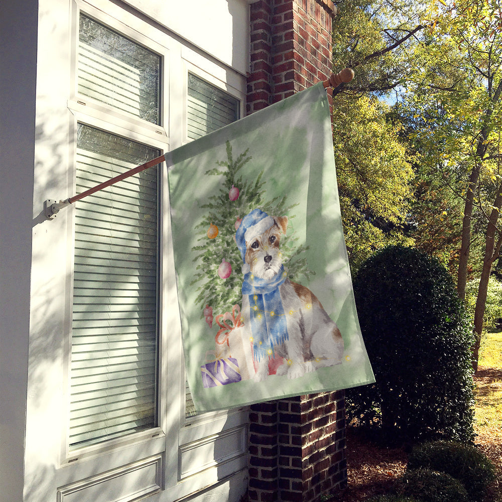 Jack Russell Terrier Wire Christmas Presents and Tree House Flag 28x40 Porch Sleeve Pole Decorative Outside Yard Banner Artwork Wall Hanging, Polyester