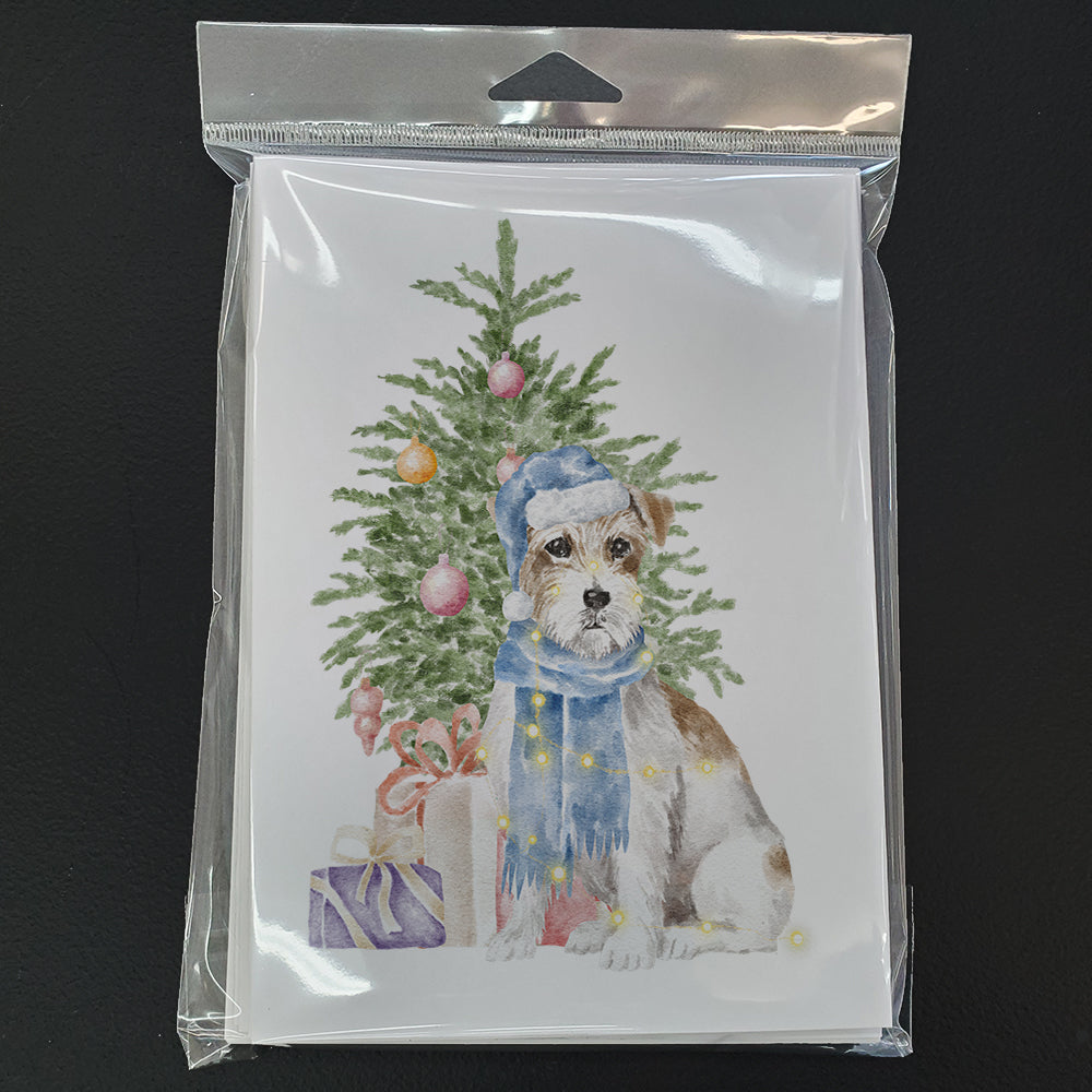 Jack Russell Terrier Wire Christmas Presents and Tree Greeting Cards Pack of 8 Blank Cards with Envelopes Whimsical A7 Size 5x7