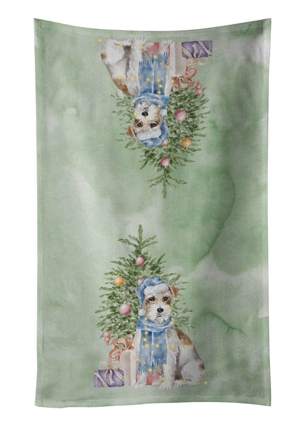 Jack Russell Terrier Wire Christmas Presents and Tree Kitchen Towel Velour Plush Front and Cotton Loop Back Machine Washable