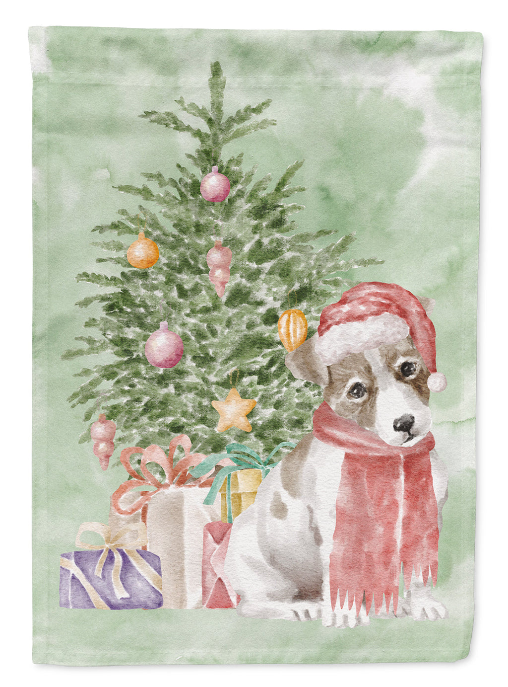 Jack Russell Terrier Smooth Puppy Christmas Presents and Tree House Flag 28x40 Porch Sleeve Pole Decorative Outside Yard Banner Artwork Wall Hanging, Polyester