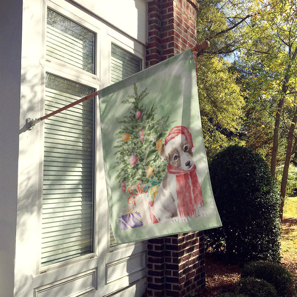 Jack Russell Terrier Smooth Puppy Christmas Presents and Tree House Flag 28x40 Porch Sleeve Pole Decorative Outside Yard Banner Artwork Wall Hanging, Polyester