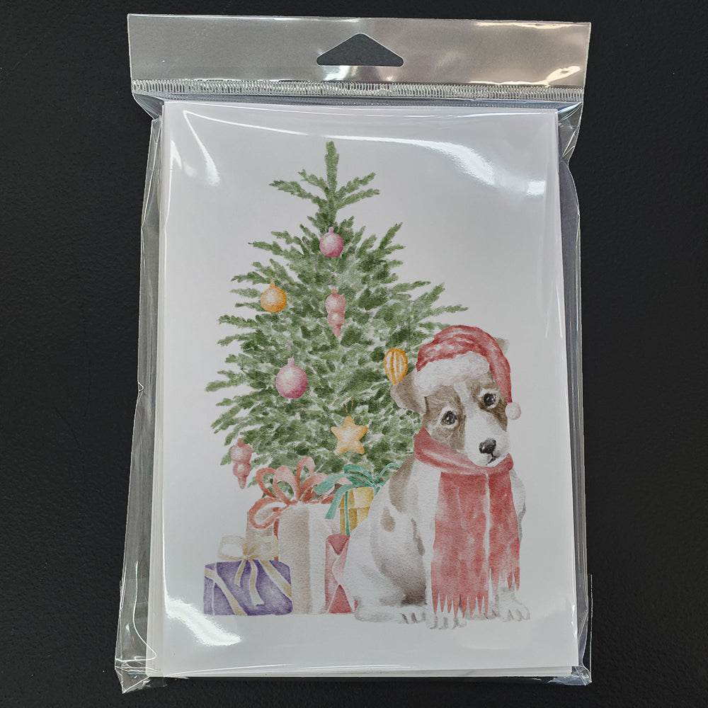 Jack Russell Terrier Smooth Puppy Christmas Presents and Tree Greeting Cards Pack of 8 Blank Cards with Envelopes Whimsical A7 Size 5x7