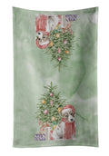 Jack Russell Terrier Smooth Puppy Christmas Presents and Tree Kitchen Towel Velour Plush Front and Cotton Loop Back Machine Washable
