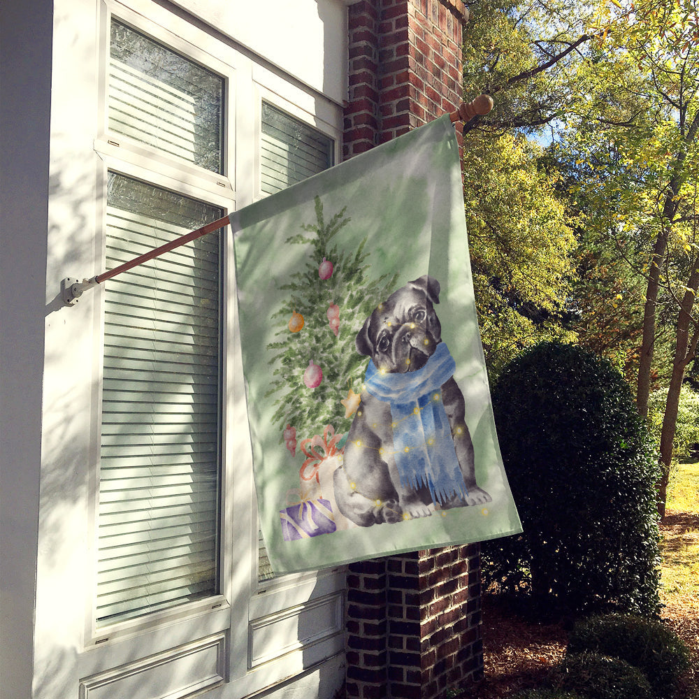 Pug Black Christmas Presents and Tree House Flag 28x40 Porch Sleeve Pole Decorative Outside Yard Banner Artwork Wall Hanging, Polyester