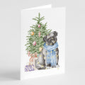 Pug Black Christmas Presents and Tree Greeting Cards Pack of 8 Blank Cards with Envelopes Whimsical A7 Size 5x7