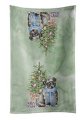 Pug Black Christmas Presents and Tree Kitchen Towel Velour Plush Front and Cotton Loop Back Machine Washable