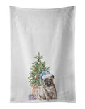 Pug Fawn Puppy Christmas Presents and Tree Kitchen Towel Set of 2 White Dish Towels Decorative Bathroom Hand towel for Hand, Face, Hair, Yoga, Tea, Dishcloth, 19 X 28", White