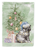 Pug Black Puppy Christmas Presents and Tree House Flag 28x40 Porch Sleeve Pole Decorative Outside Yard Banner Artwork Wall Hanging, Polyester
