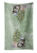 Pug Black Puppy Christmas Presents and Tree Kitchen Towel Velour Plush Front and Cotton Loop Back Machine Washable