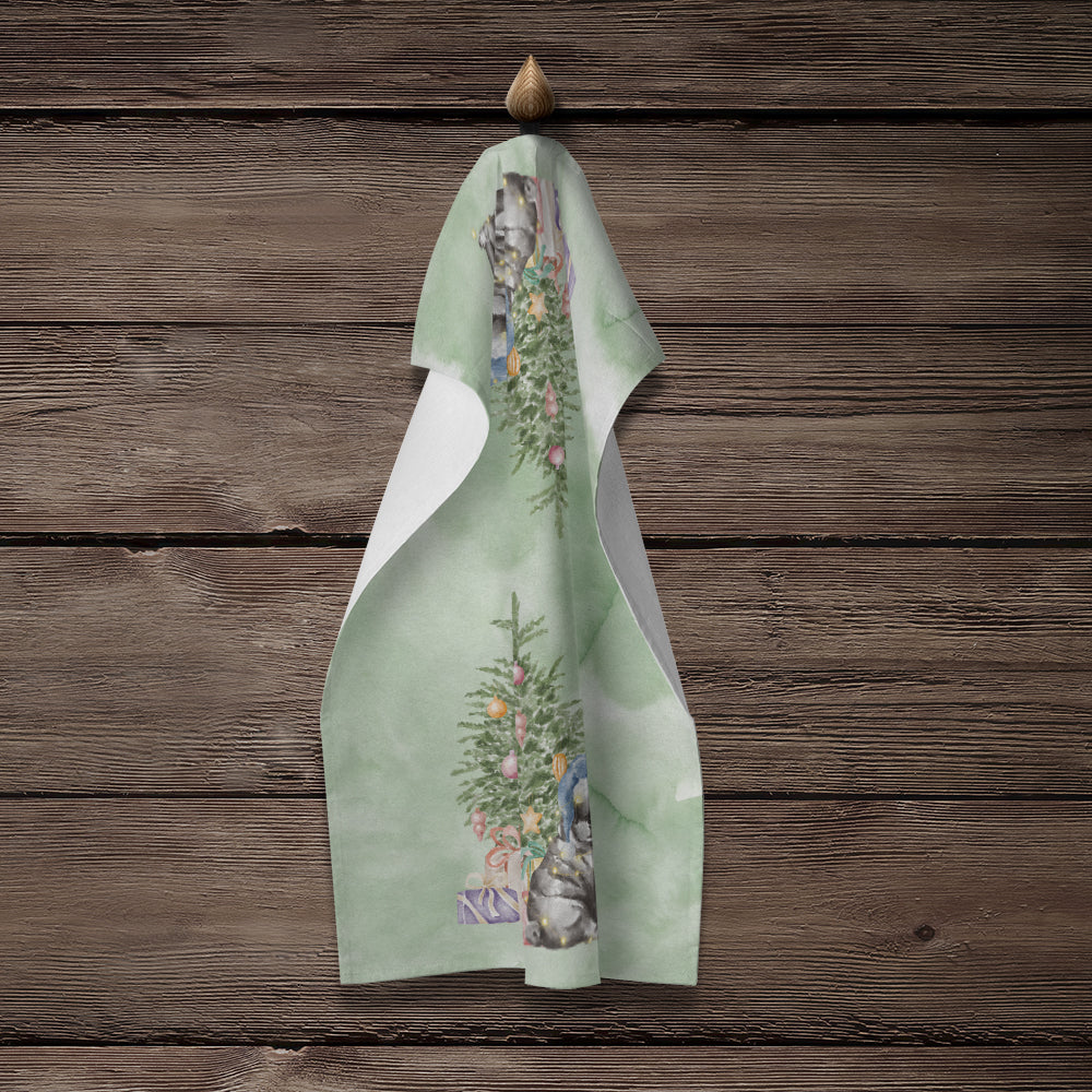 Pug Black Puppy Christmas Presents and Tree Kitchen Towel Velour Plush Front and Cotton Loop Back Machine Washable