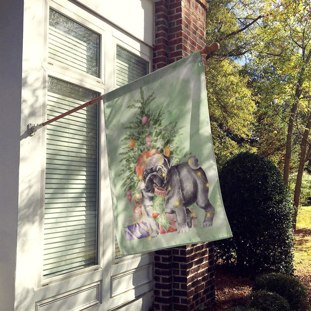 Pug Black #2 Christmas Presents and Tree House Flag 28x40 Porch Sleeve Pole Decorative Outside Yard Banner Artwork Wall Hanging, Polyester