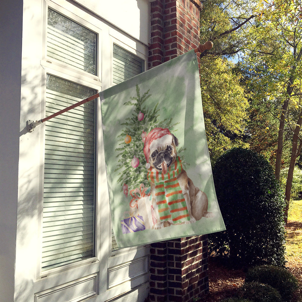 Pug Fawn Christmas Presents and Tree House Flag 28x40 Porch Sleeve Pole Decorative Outside Yard Banner Artwork Wall Hanging, Polyester