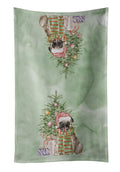Pug Fawn Christmas Presents and Tree Kitchen Towel Velour Plush Front and Cotton Loop Back Machine Washable