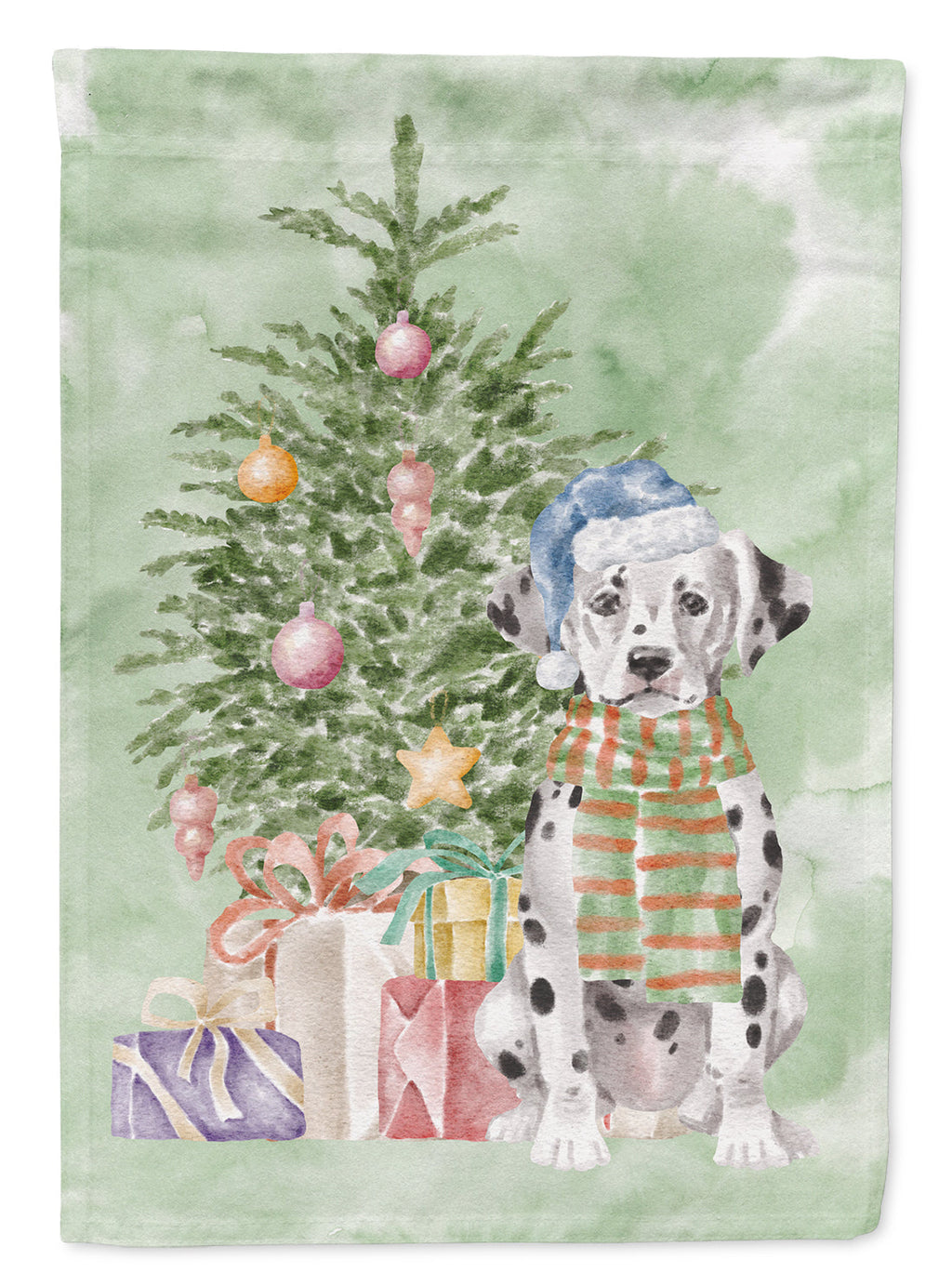 Dalmatian Puppy Christmas Presents and Tree House Flag 28x40 Porch Sleeve Pole Decorative Outside Yard Banner Artwork Wall Hanging, Polyester