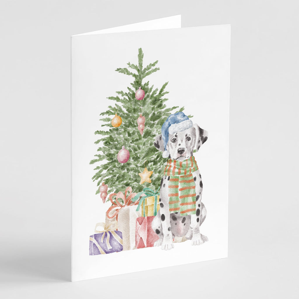 Dalmatian Puppy Christmas Presents and Tree Greeting Cards Pack of 8 Blank Cards with Envelopes Whimsical A7 Size 5x7