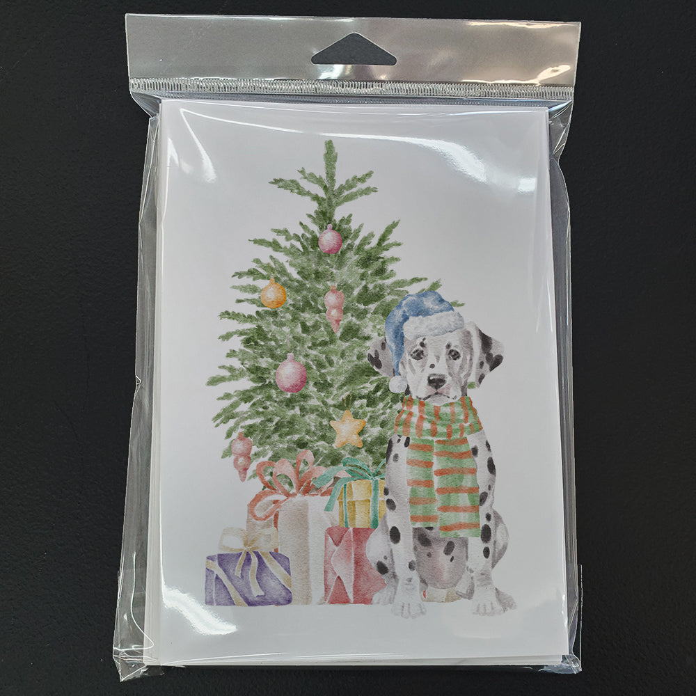 Dalmatian Puppy Christmas Presents and Tree Greeting Cards Pack of 8 Blank Cards with Envelopes Whimsical A7 Size 5x7