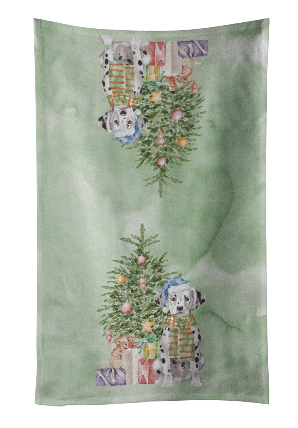 Dalmatian Puppy Christmas Presents and Tree Kitchen Towel Velour Plush Front and Cotton Loop Back Machine Washable