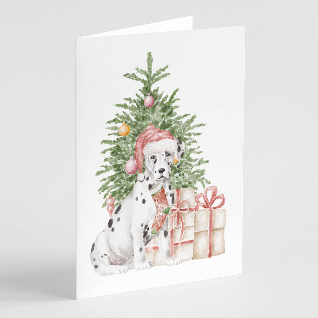 Dalmatian Christmas Presents and Tree Greeting Cards Pack of 8 Blank Cards with Envelopes Whimsical A7 Size 5x7
