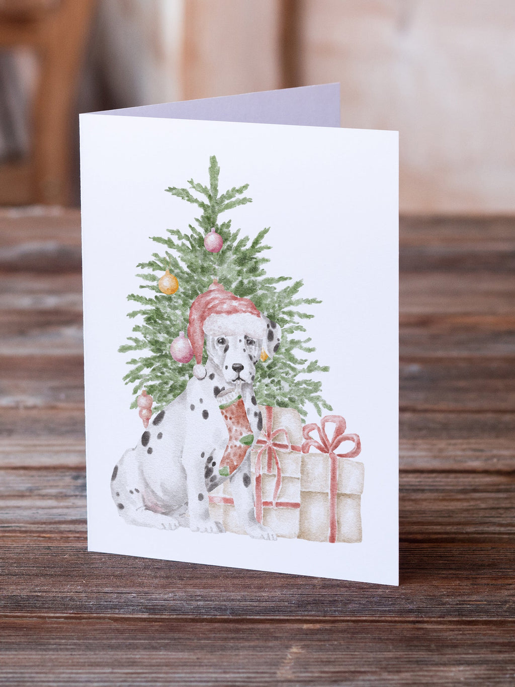 Dalmatian Christmas Presents and Tree Greeting Cards Pack of 8 Blank Cards with Envelopes Whimsical A7 Size 5x7