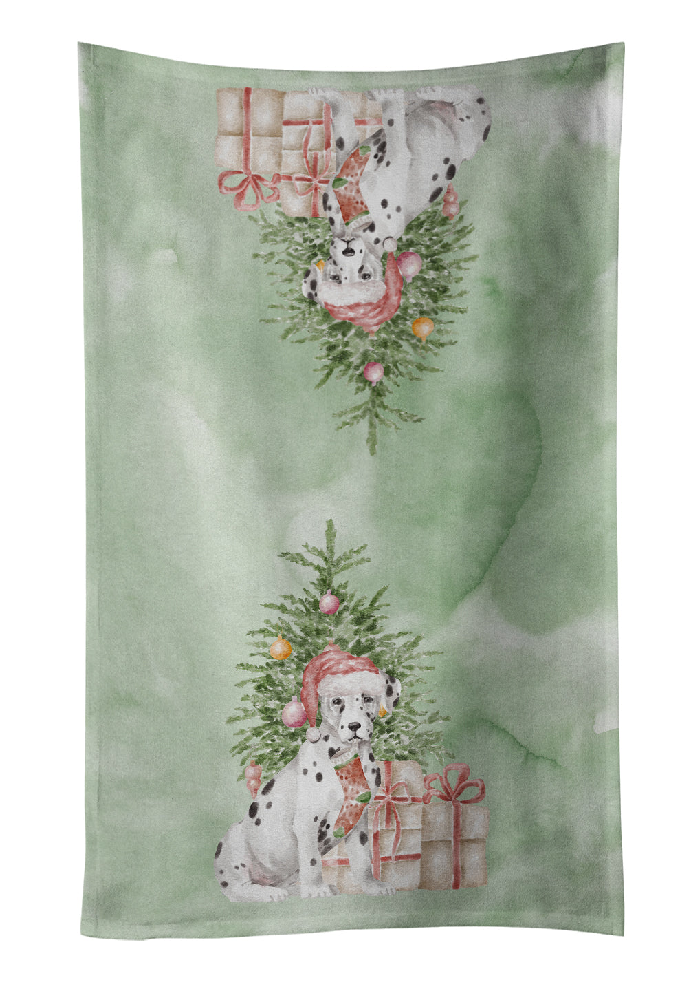 Dalmatian Christmas Presents and Tree Kitchen Towel Velour Plush Front and Cotton Loop Back Machine Washable