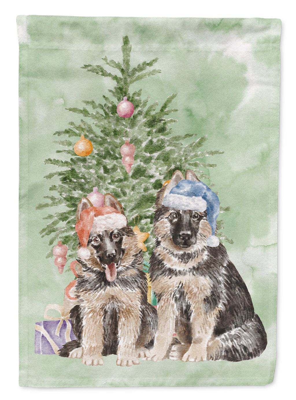 German Shepherd Momma Baby Christmas Presents and Tree House Flag 28x40 Porch Sleeve Pole Decorative Outside Yard Banner Artwork Wall Hanging, Polyester