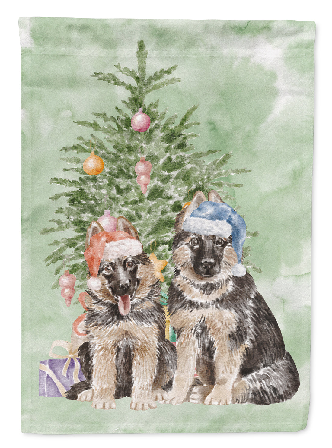 German Shepherd Momma Baby Christmas Presents and Tree House Flag 28x40 Porch Sleeve Pole Decorative Outside Yard Banner Artwork Wall Hanging, Polyester