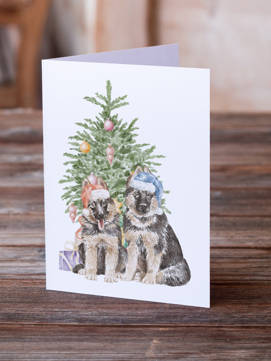 German Shepherd Momma Baby Christmas Presents and Tree Greeting Cards Pack of 8 Blank Cards with Envelopes Whimsical A7 Size 5x7