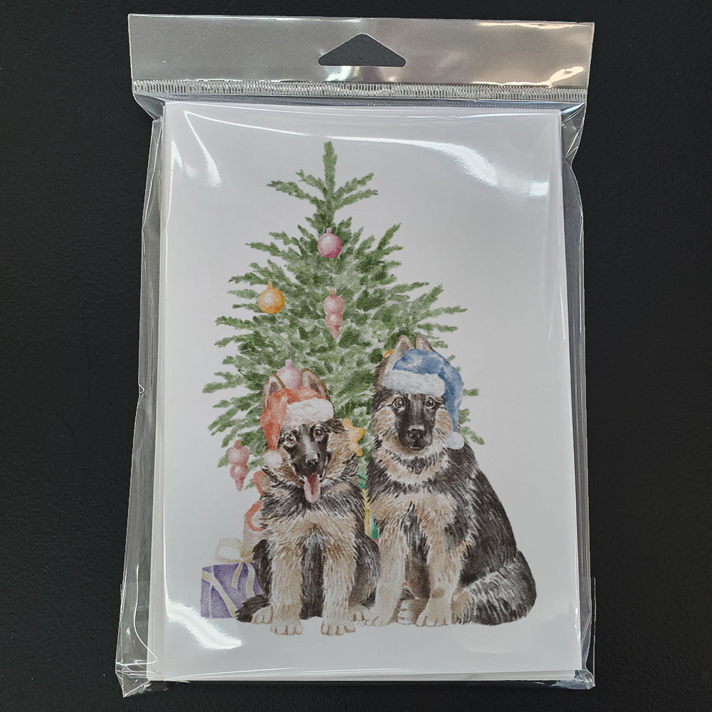 German Shepherd Momma Baby Christmas Presents and Tree Greeting Cards Pack of 8 Blank Cards with Envelopes Whimsical A7 Size 5x7