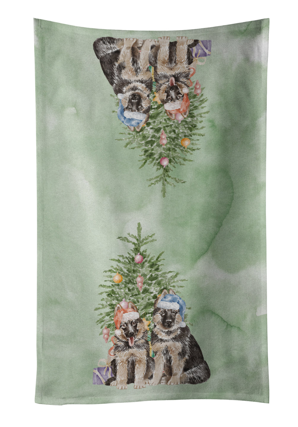 German Shepherd Momma Baby Christmas Presents and Tree Kitchen Towel Velour Plush Front and Cotton Loop Back Machine Washable