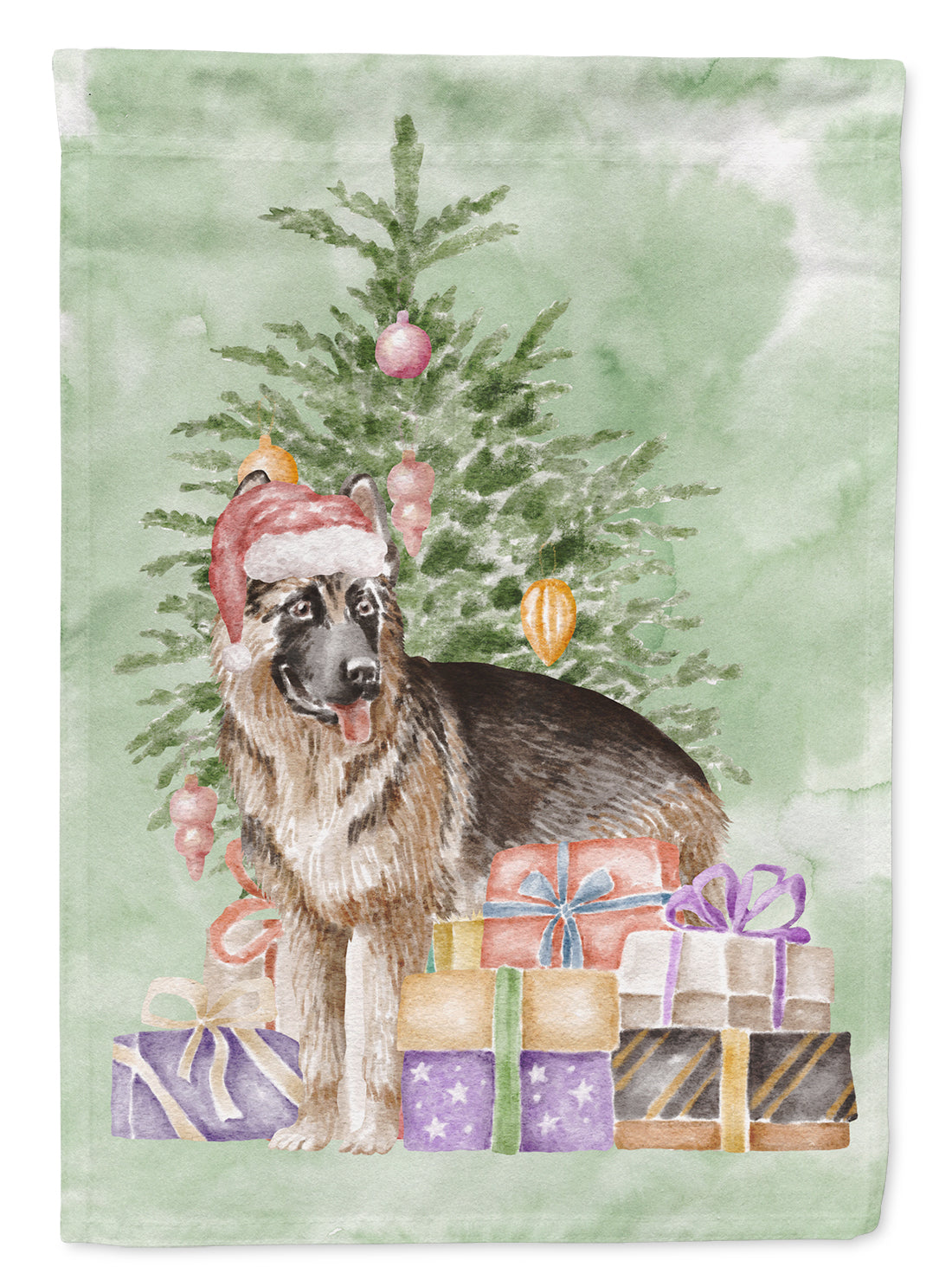 German Shepherd Christmas Presents and Tree House Flag 28x40 Porch Sleeve Pole Decorative Outside Yard Banner Artwork Wall Hanging, Polyester