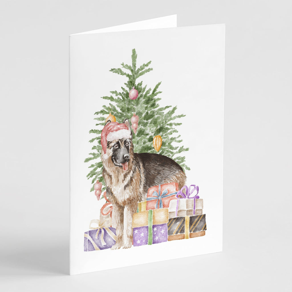 German Shepherd Christmas Presents and Tree Greeting Cards Pack of 8 Blank Cards with Envelopes Whimsical A7 Size 5x7