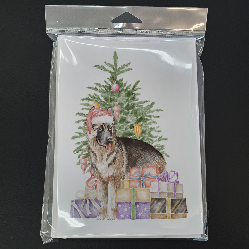 German Shepherd Christmas Presents and Tree Greeting Cards Pack of 8 Blank Cards with Envelopes Whimsical A7 Size 5x7