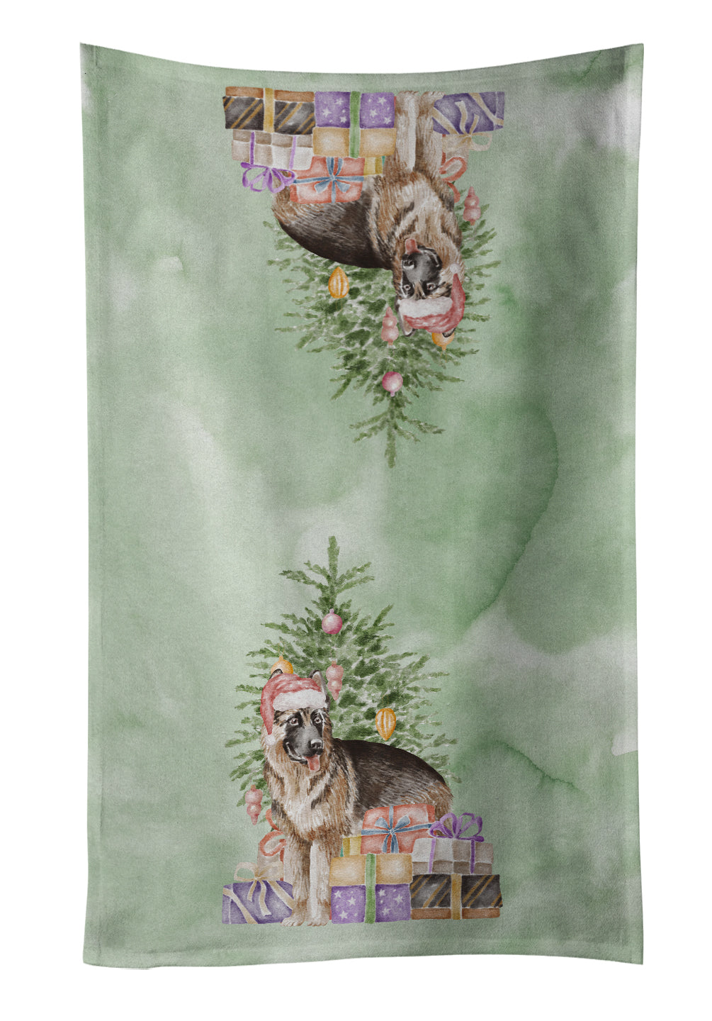 German Shepherd Christmas Presents and Tree Kitchen Towel Velour Plush Front and Cotton Loop Back Machine Washable