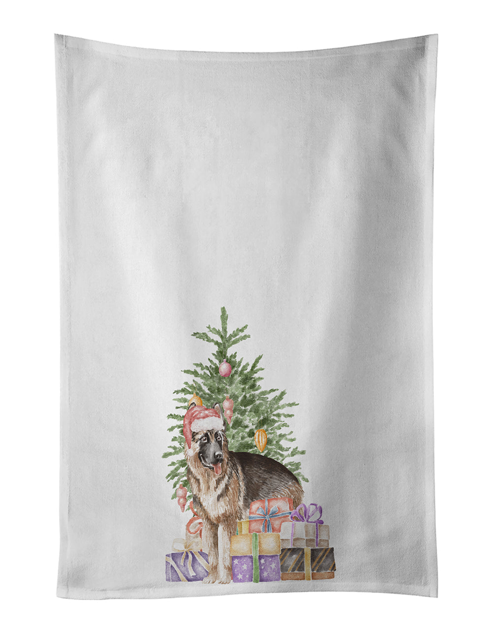 German Shepherd Christmas Presents and Tree Kitchen Towel Set of 2 White Dish Towels Decorative Bathroom Hand towel for Hand, Face, Hair, Yoga, Tea, Dishcloth, 19 X 28", White
