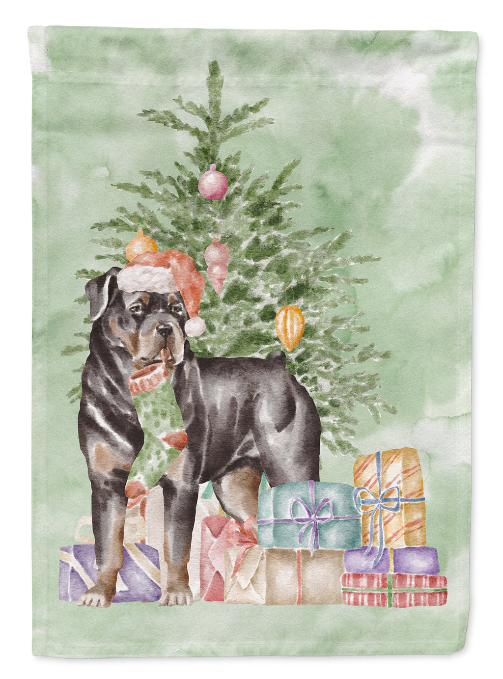 Rottweiler Christmas Presents and Tree House Flag 28x40 Porch Sleeve Pole Decorative Outside Yard Banner Artwork Wall Hanging, Polyester