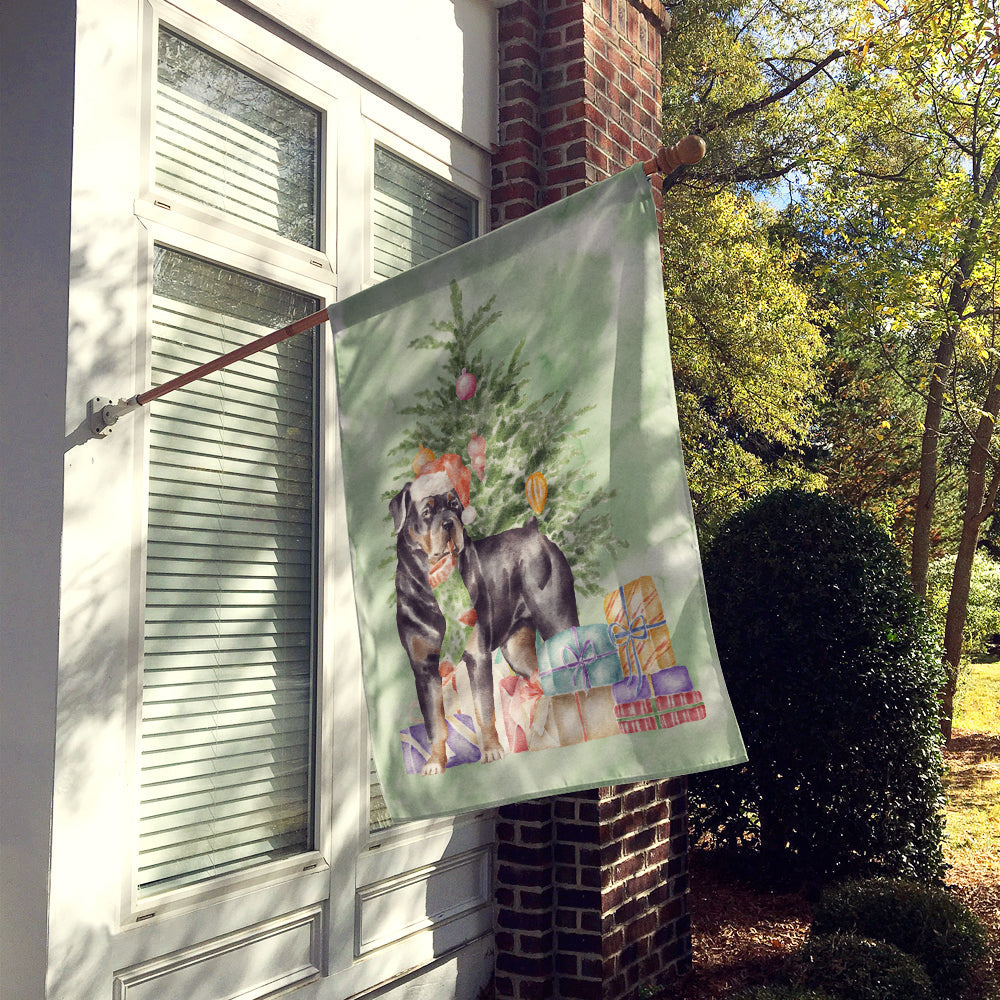 Rottweiler Christmas Presents and Tree House Flag 28x40 Porch Sleeve Pole Decorative Outside Yard Banner Artwork Wall Hanging, Polyester