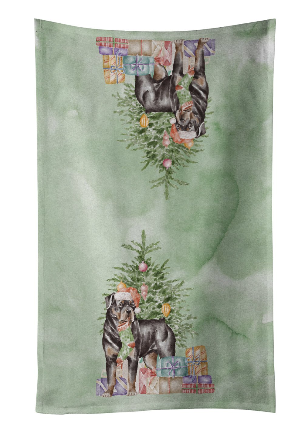 Rottweiler Christmas Presents and Tree Kitchen Towel Velour Plush Front and Cotton Loop Back Machine Washable